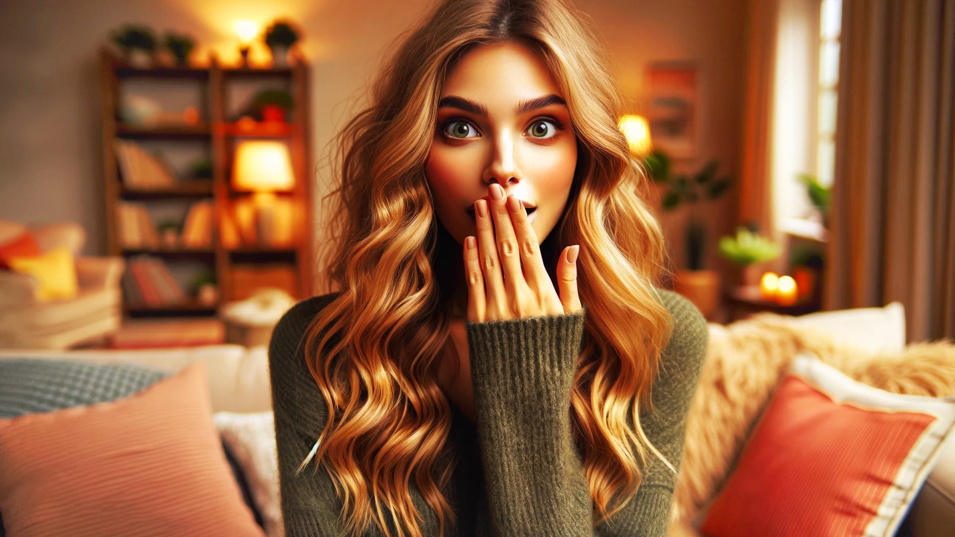 Femme surprise et se cachant la bouche