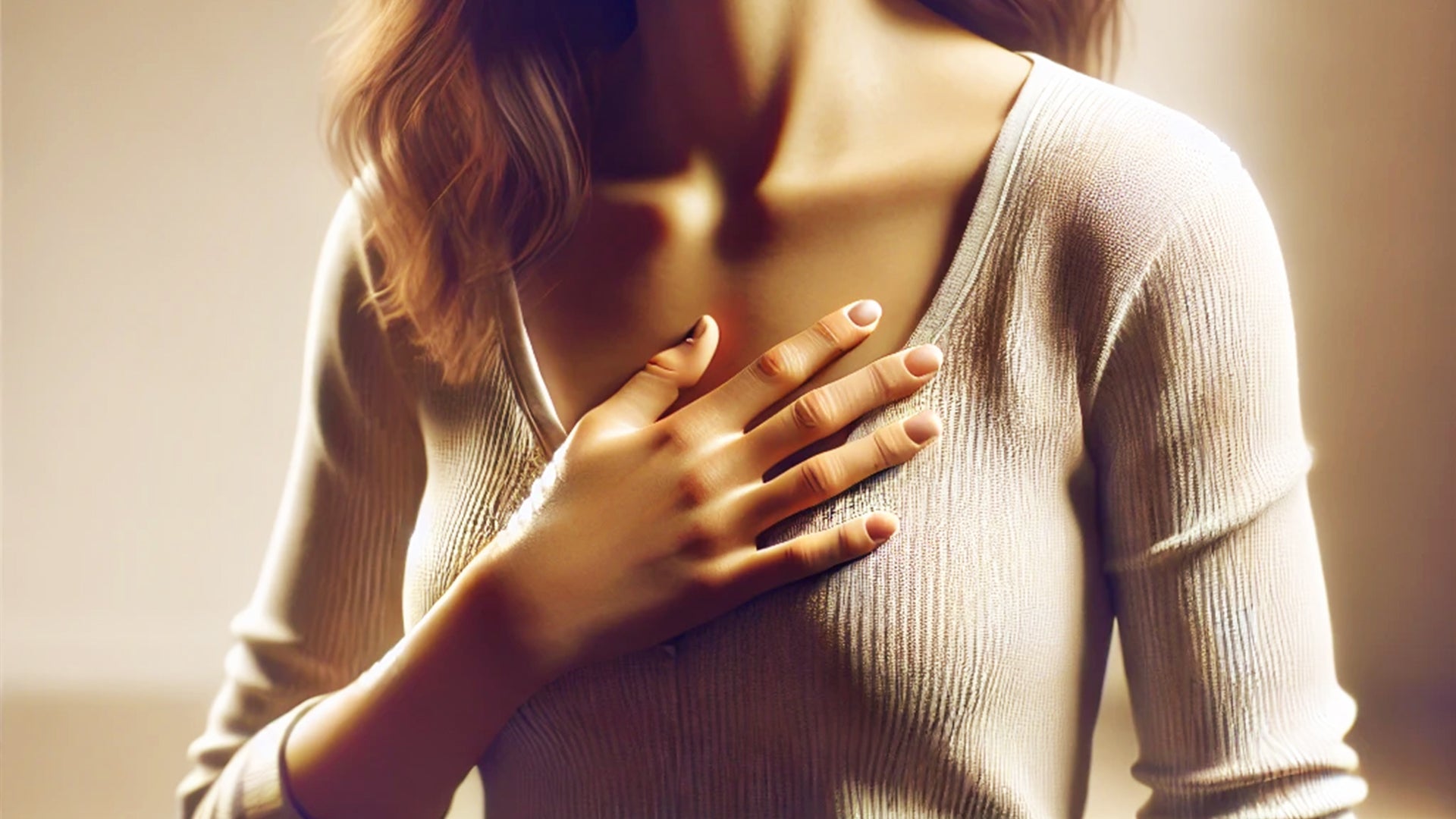 Femme se touchant la poitrine